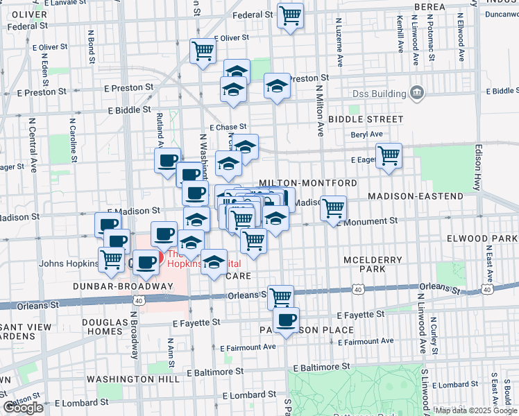 map of restaurants, bars, coffee shops, grocery stores, and more near 101 Independence Avenue Southeast in Washington