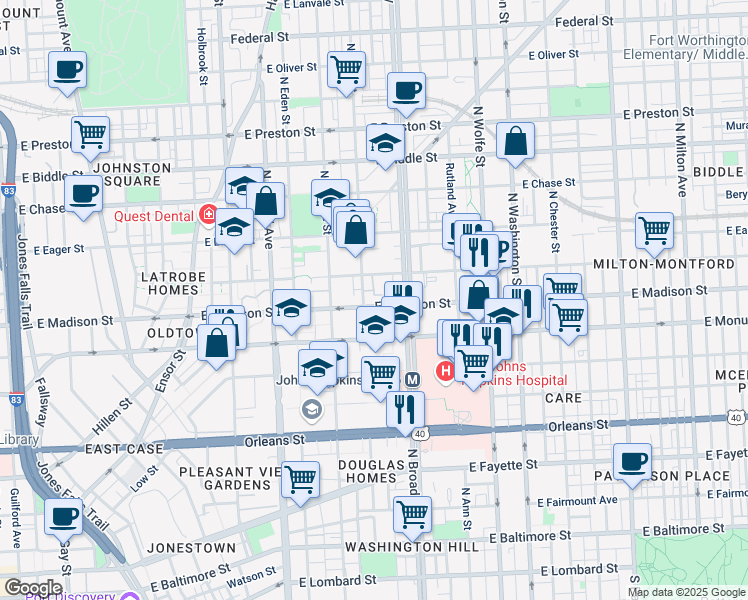 map of restaurants, bars, coffee shops, grocery stores, and more near 101 Independence Avenue Southeast in Washington