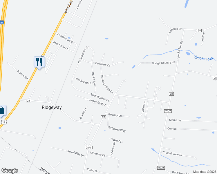 map of restaurants, bars, coffee shops, grocery stores, and more near 80 Chandlers Glen Drive in Bunker Hill