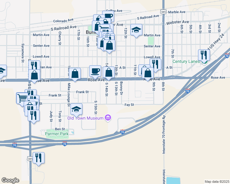 map of restaurants, bars, coffee shops, grocery stores, and more near 4 South 13th Street in Burlington