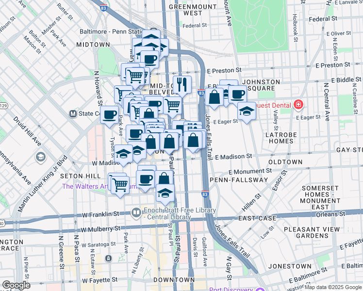 map of restaurants, bars, coffee shops, grocery stores, and more near 101 Independence Avenue Southeast in Washington