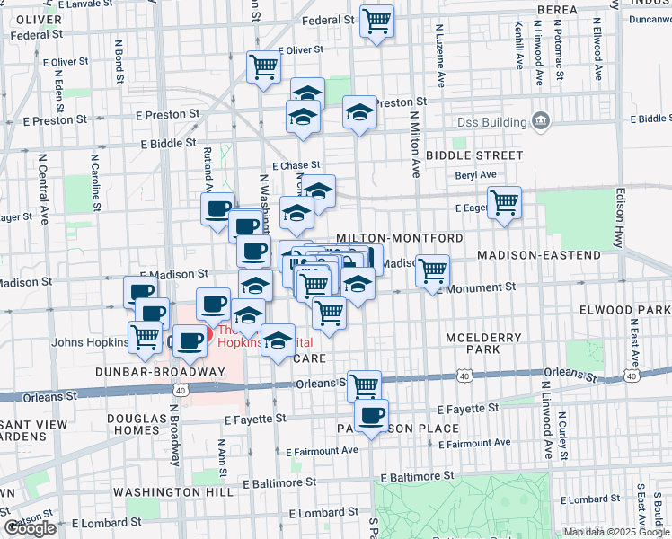 map of restaurants, bars, coffee shops, grocery stores, and more near 101 Independence Avenue Southeast in Washington