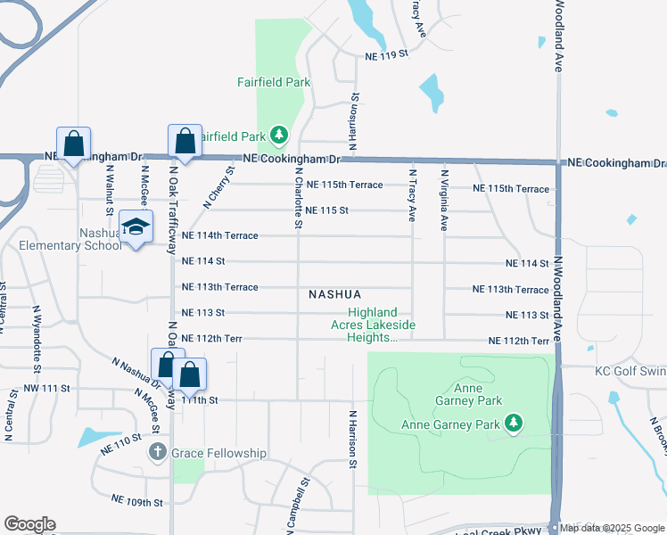 map of restaurants, bars, coffee shops, grocery stores, and more near 901 Northeast 114 Street in Kansas City