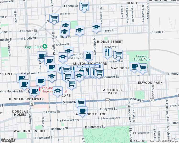 map of restaurants, bars, coffee shops, grocery stores, and more near 101 Independence Avenue Southeast in Washington