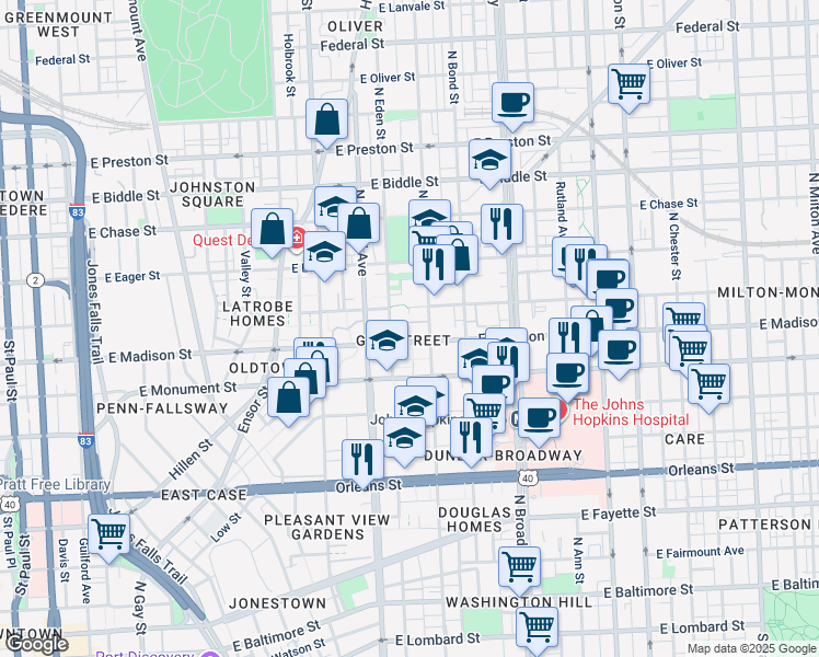 map of restaurants, bars, coffee shops, grocery stores, and more near 101 Independence Avenue Southeast in Washington