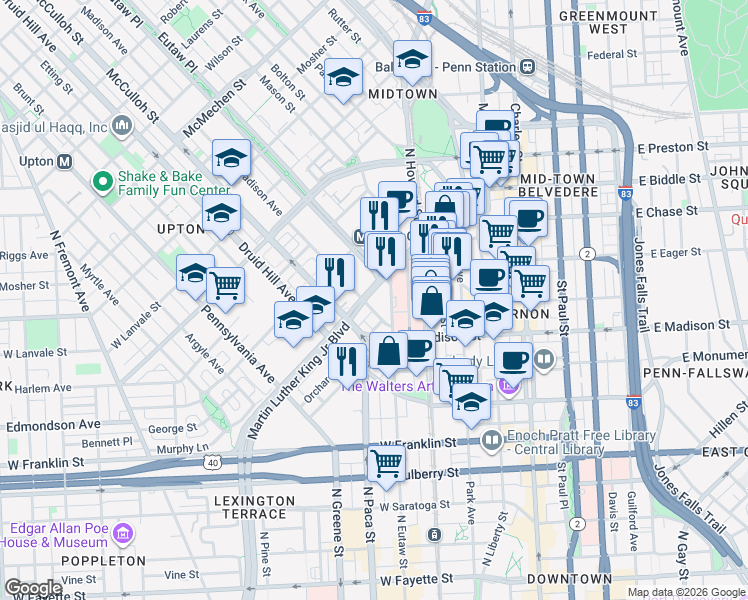 map of restaurants, bars, coffee shops, grocery stores, and more near 101 Independence Avenue Southeast in Washington
