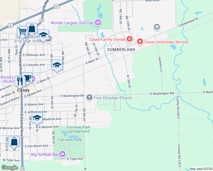 map of restaurants, bars, coffee shops, grocery stores, and more near 10562 Southeast 10th Street in Casey