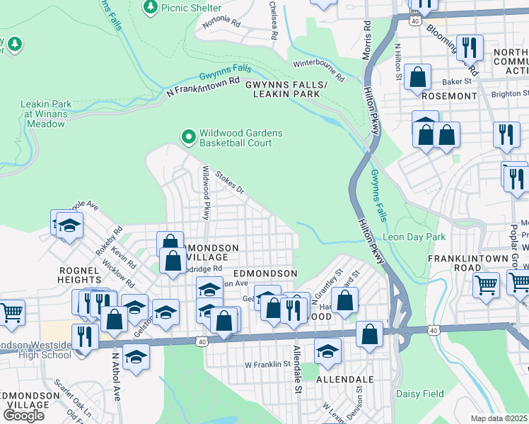 map of restaurants, bars, coffee shops, grocery stores, and more near 1106 Mount Holly Street in Baltimore