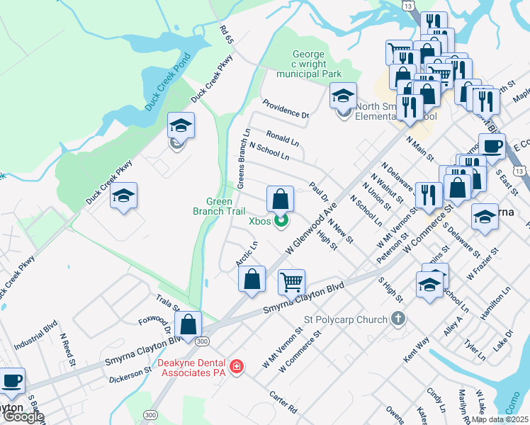 map of restaurants, bars, coffee shops, grocery stores, and more near 359 Eagle Way in Smyrna