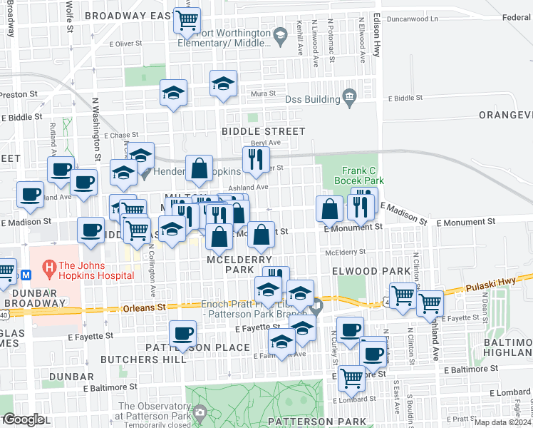 map of restaurants, bars, coffee shops, grocery stores, and more near 101 Independence Avenue Southeast in Washington