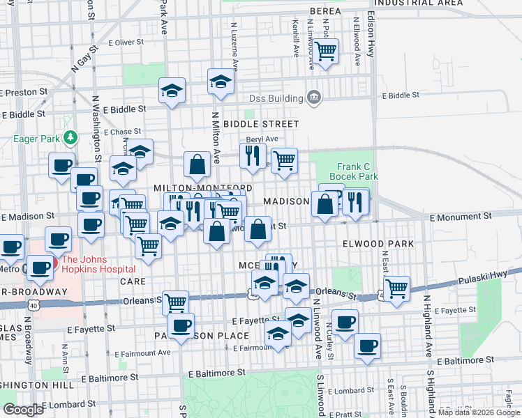 map of restaurants, bars, coffee shops, grocery stores, and more near 101 Independence Avenue Southeast in Washington