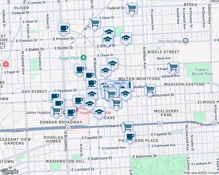 map of restaurants, bars, coffee shops, grocery stores, and more near 101 Independence Avenue Southeast in Washington