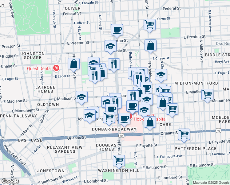 map of restaurants, bars, coffee shops, grocery stores, and more near 101 Independence Avenue Southeast in Washington