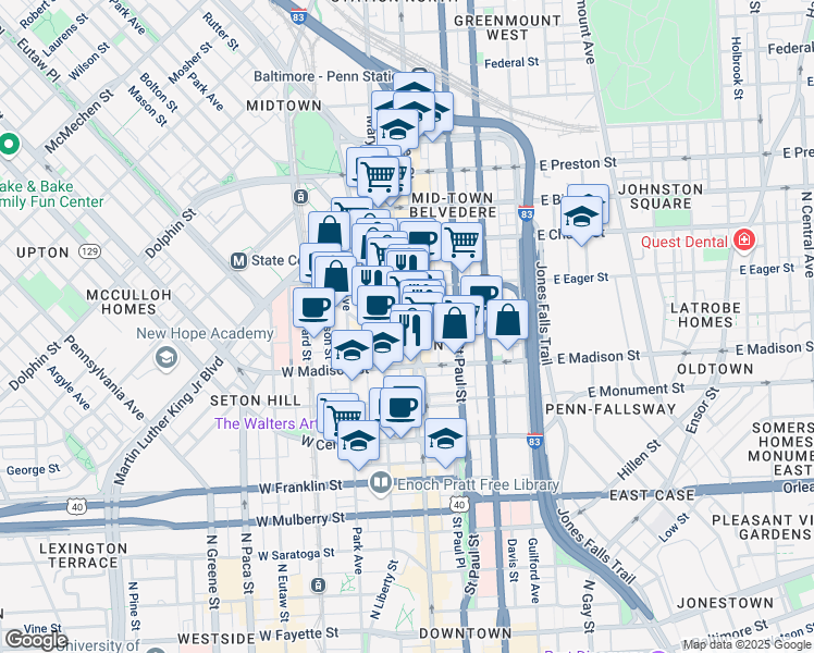 map of restaurants, bars, coffee shops, grocery stores, and more near 101 Independence Avenue Southeast in Washington