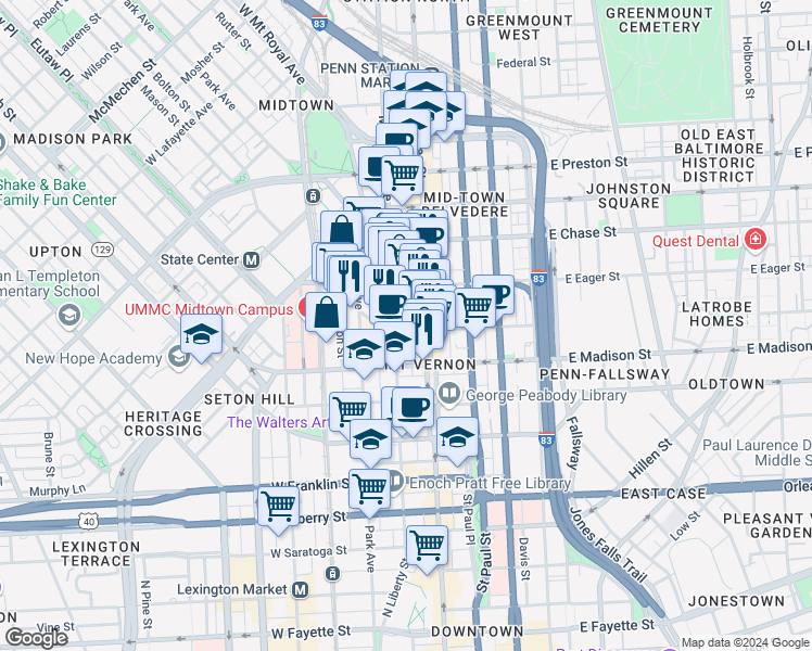 map of restaurants, bars, coffee shops, grocery stores, and more near 101 Independence Avenue Southeast in Washington