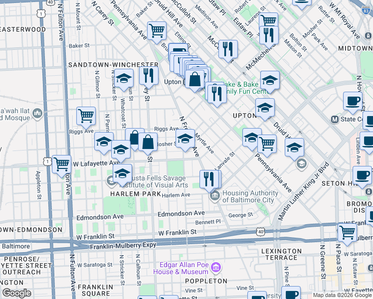 map of restaurants, bars, coffee shops, grocery stores, and more near 101 Independence Avenue Southeast in Washington