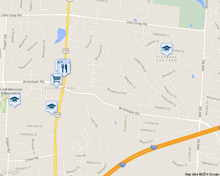 map of restaurants, bars, coffee shops, grocery stores, and more near 11901 Blackhawk Circle in Cincinnati