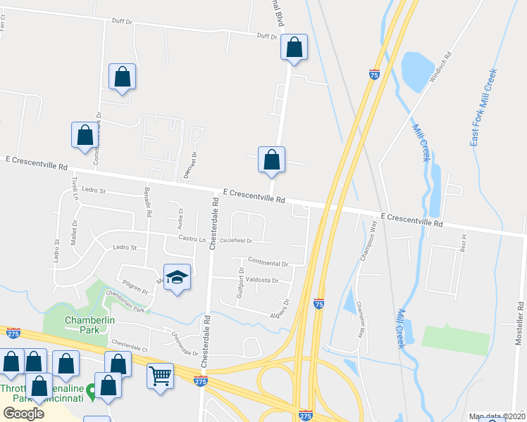 map of restaurants, bars, coffee shops, grocery stores, and more near 1552 Fawnvista Lane in Cincinnati