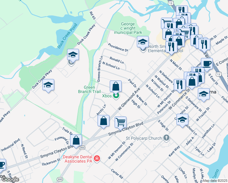 map of restaurants, bars, coffee shops, grocery stores, and more near 359 Eagle Way in Smyrna