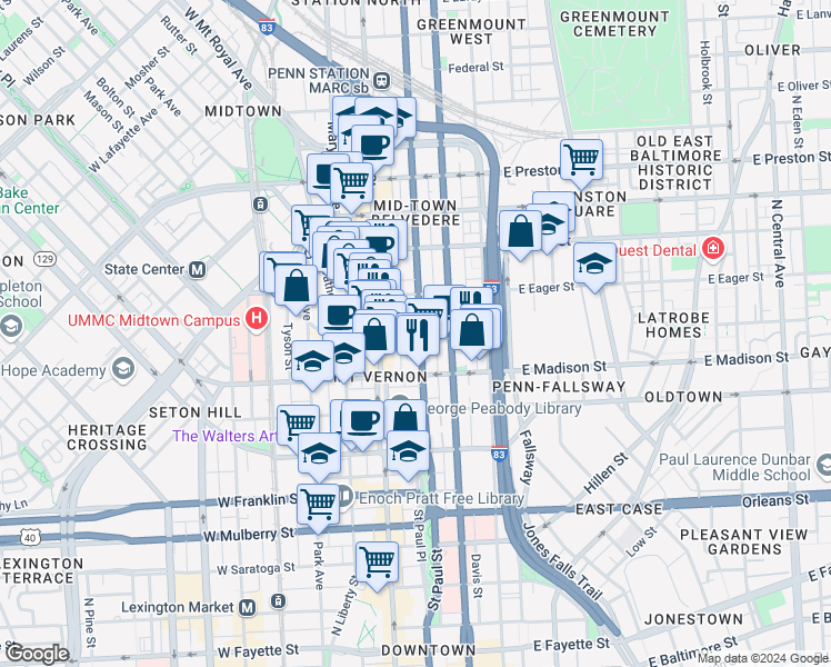 map of restaurants, bars, coffee shops, grocery stores, and more near 101 Independence Avenue Southeast in Washington