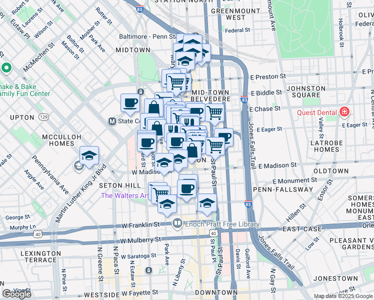 map of restaurants, bars, coffee shops, grocery stores, and more near 101 Independence Avenue Southeast in Washington