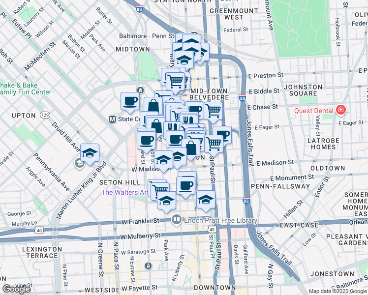 map of restaurants, bars, coffee shops, grocery stores, and more near 101 Independence Avenue Southeast in Washington