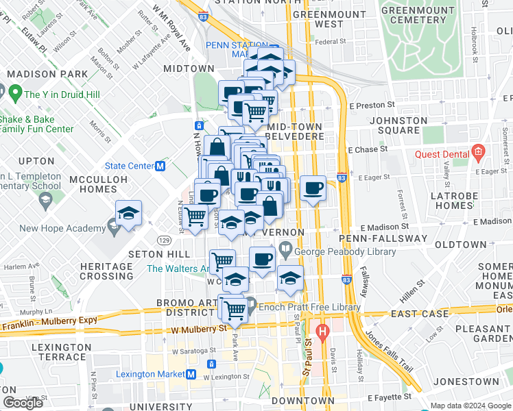 map of restaurants, bars, coffee shops, grocery stores, and more near 101 Independence Avenue Southeast in Washington