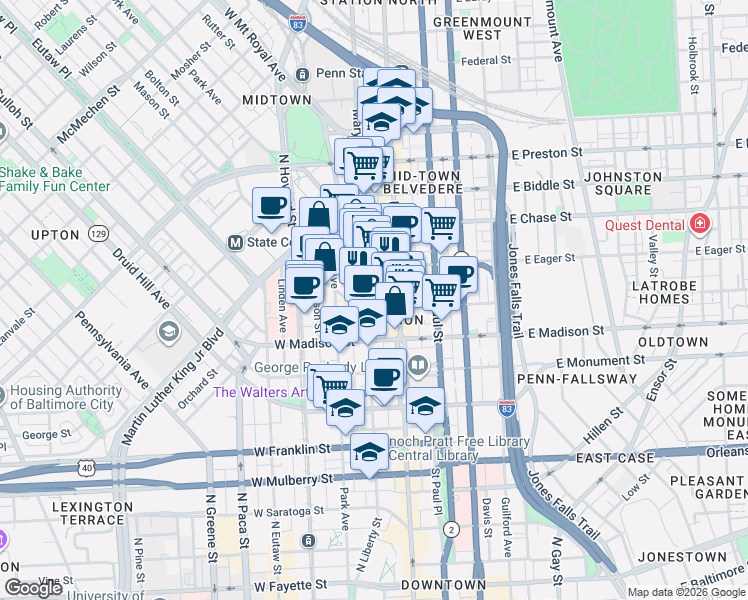 map of restaurants, bars, coffee shops, grocery stores, and more near 101 Independence Avenue Southeast in Washington