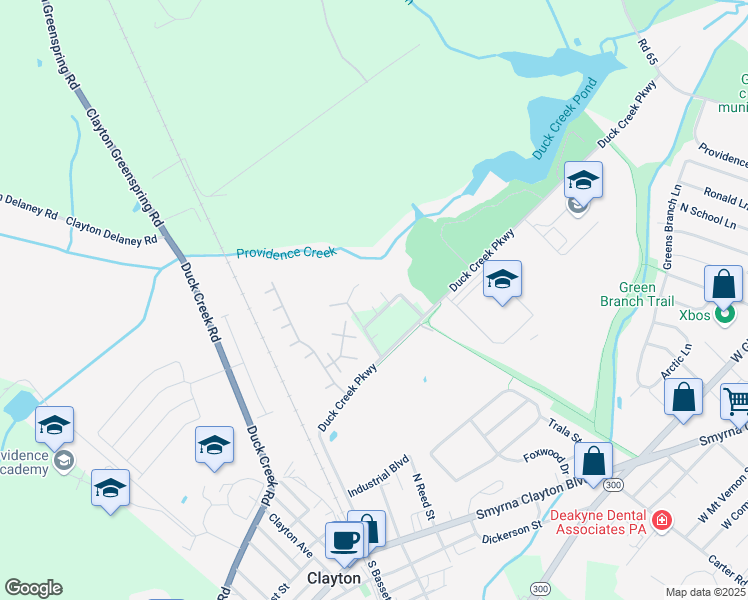 map of restaurants, bars, coffee shops, grocery stores, and more near 65 Pom Run Drive in Clayton