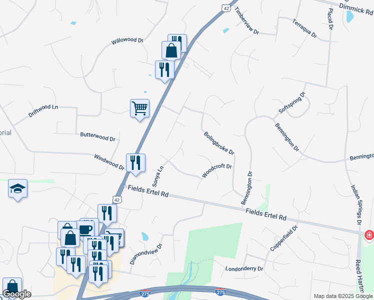 map of restaurants, bars, coffee shops, grocery stores, and more near 4384 Jeff Court in Butler County