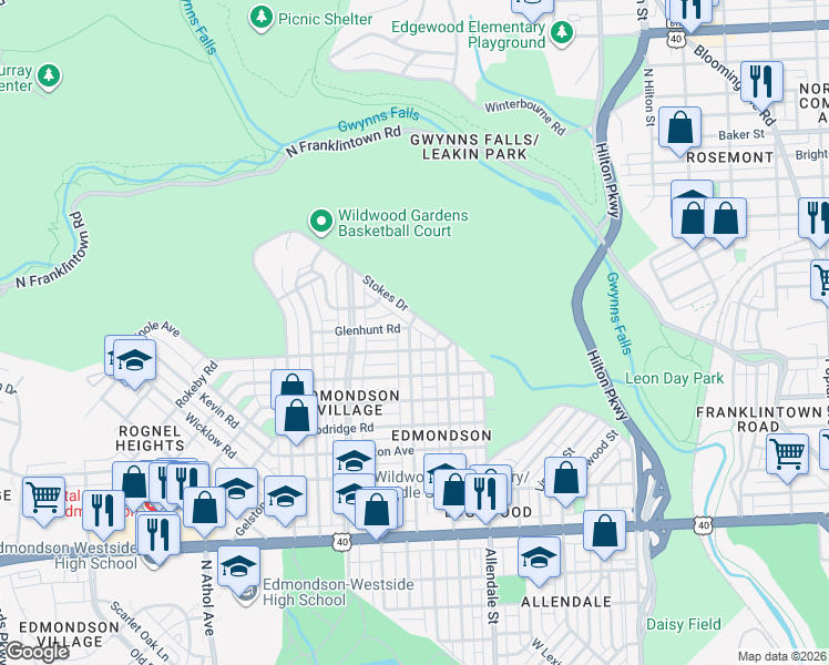 map of restaurants, bars, coffee shops, grocery stores, and more near 1117 Lyndhurst Street in Baltimore