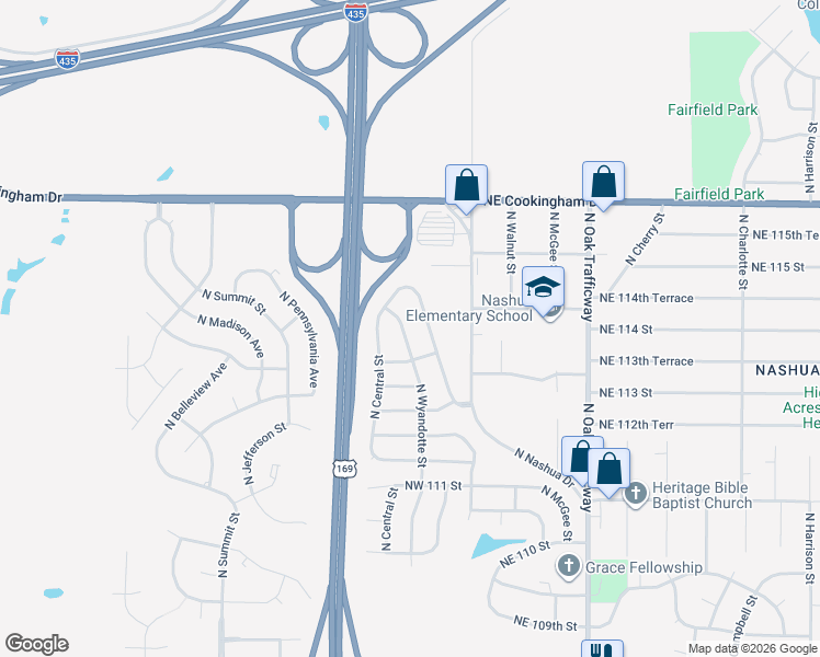 map of restaurants, bars, coffee shops, grocery stores, and more near 11411 North Wyandotte Street in Kansas City