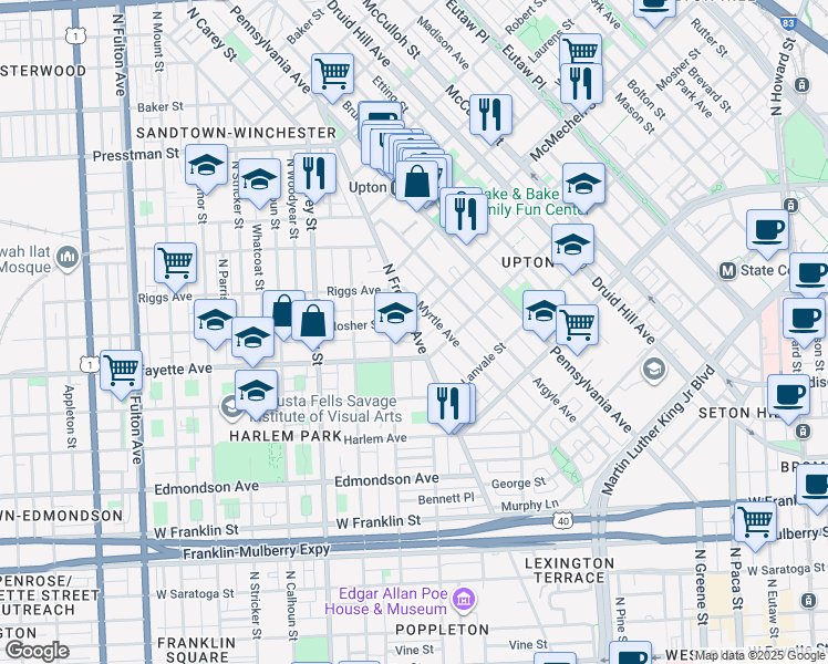 map of restaurants, bars, coffee shops, grocery stores, and more near 1008 Small Street in Baltimore
