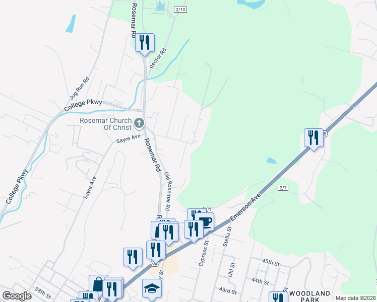 map of restaurants, bars, coffee shops, grocery stores, and more near 4800 Crestview Circle in Parkersburg