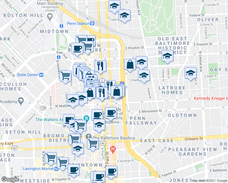 map of restaurants, bars, coffee shops, grocery stores, and more near 101 Independence Avenue Southeast in Washington