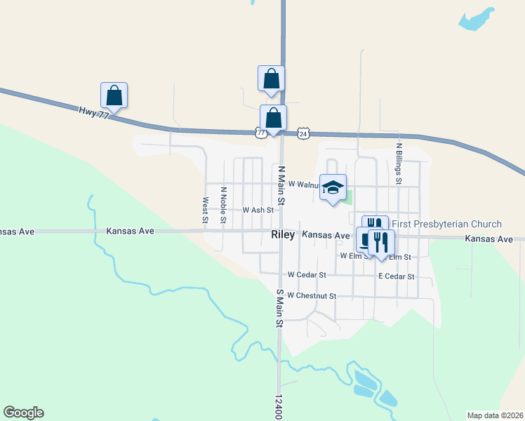 map of restaurants, bars, coffee shops, grocery stores, and more near 699 West Ash Street in Riley