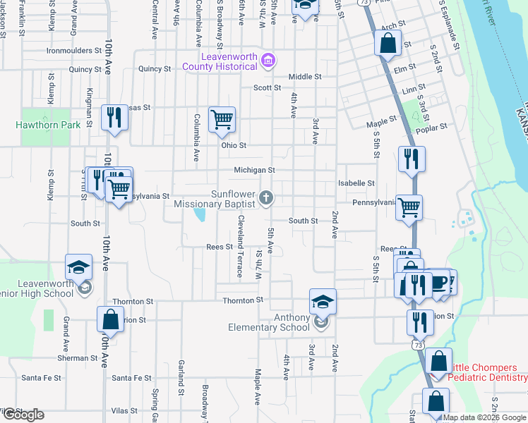 map of restaurants, bars, coffee shops, grocery stores, and more near 1708 5th Avenue in Leavenworth