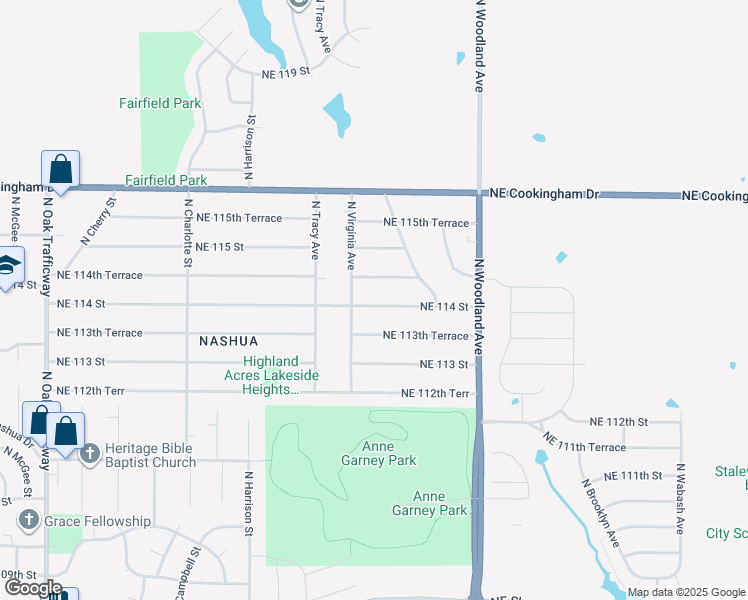 map of restaurants, bars, coffee shops, grocery stores, and more near 1312 Northeast 114 Street in Kansas City
