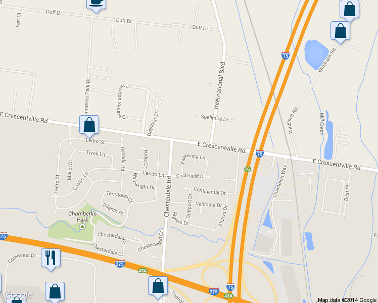map of restaurants, bars, coffee shops, grocery stores, and more near 1512 Fawnvista Lane in Cincinnati