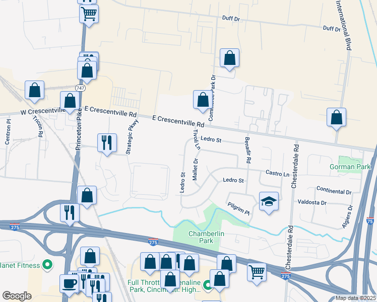 map of restaurants, bars, coffee shops, grocery stores, and more near 943 Ledro Street in Cincinnati