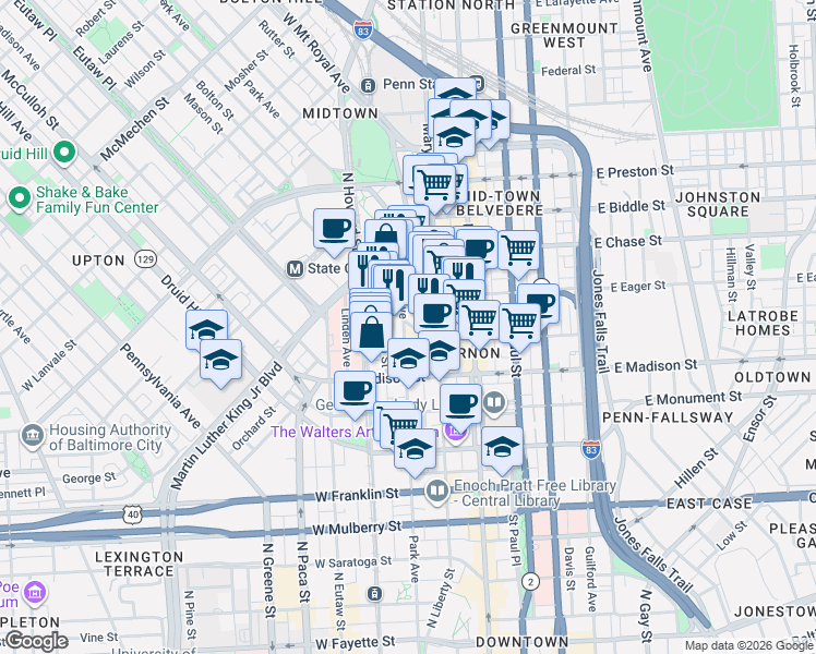 map of restaurants, bars, coffee shops, grocery stores, and more near 101 Independence Avenue Southeast in Washington
