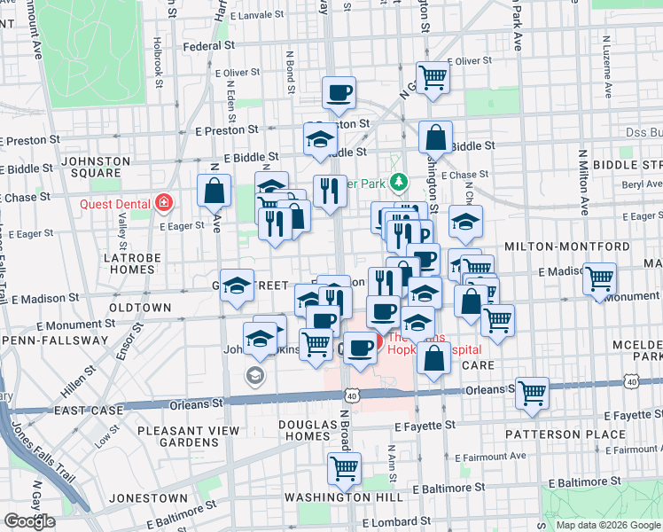 map of restaurants, bars, coffee shops, grocery stores, and more near 101 Independence Avenue Southeast in Washington