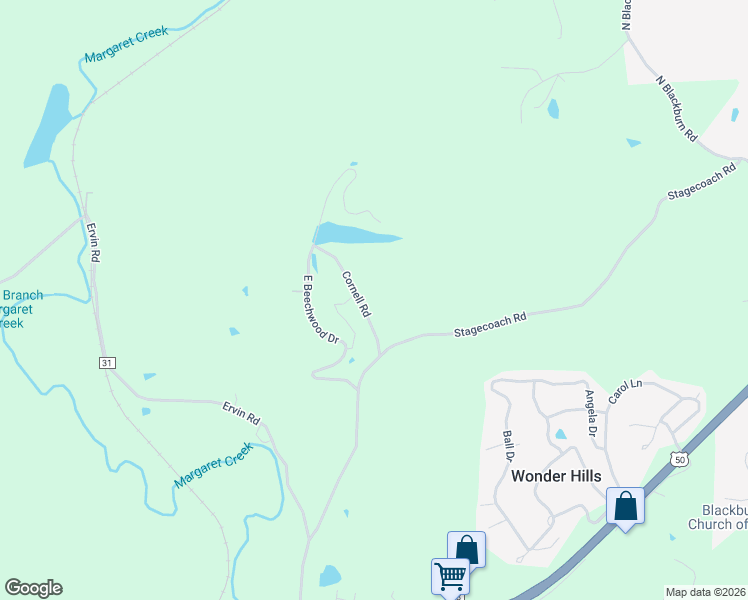 map of restaurants, bars, coffee shops, grocery stores, and more near 6950 Cornell Road in Athens