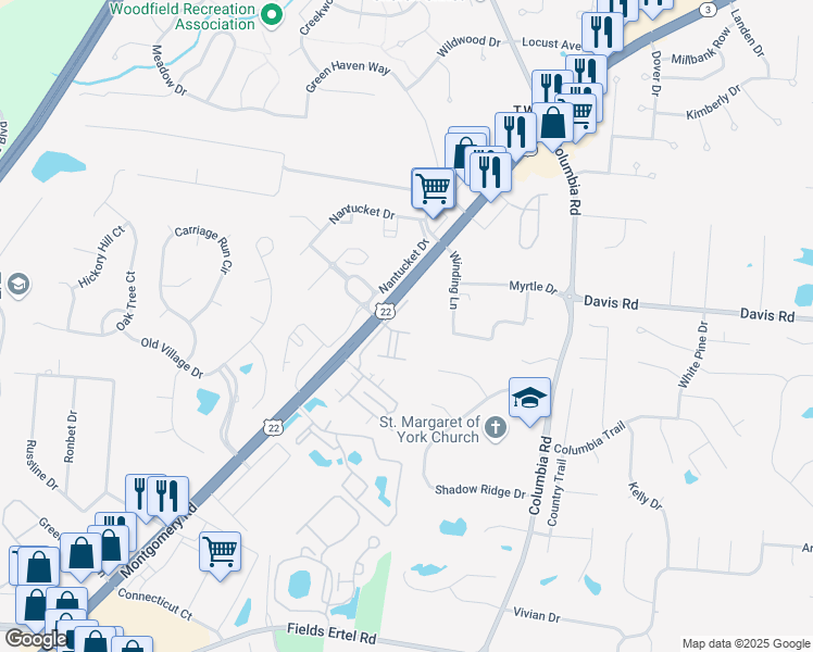 map of restaurants, bars, coffee shops, grocery stores, and more near 3503 Montgomery Road in Loveland
