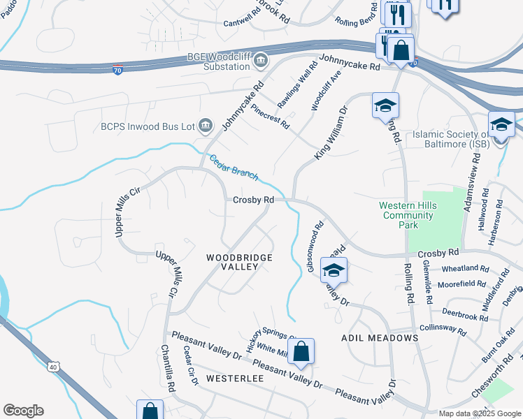 map of restaurants, bars, coffee shops, grocery stores, and more near 1422 Lincoln Woods Drive in Catonsville