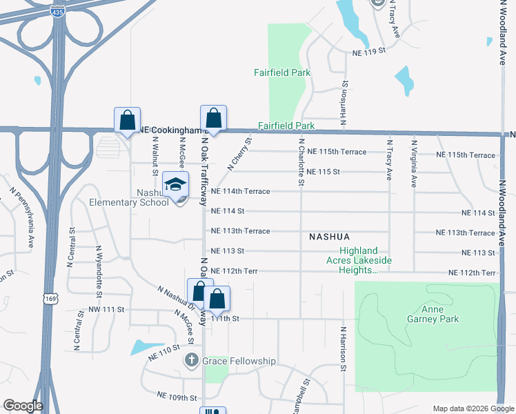 map of restaurants, bars, coffee shops, grocery stores, and more near 600 Northeast 114 Street in Kansas City