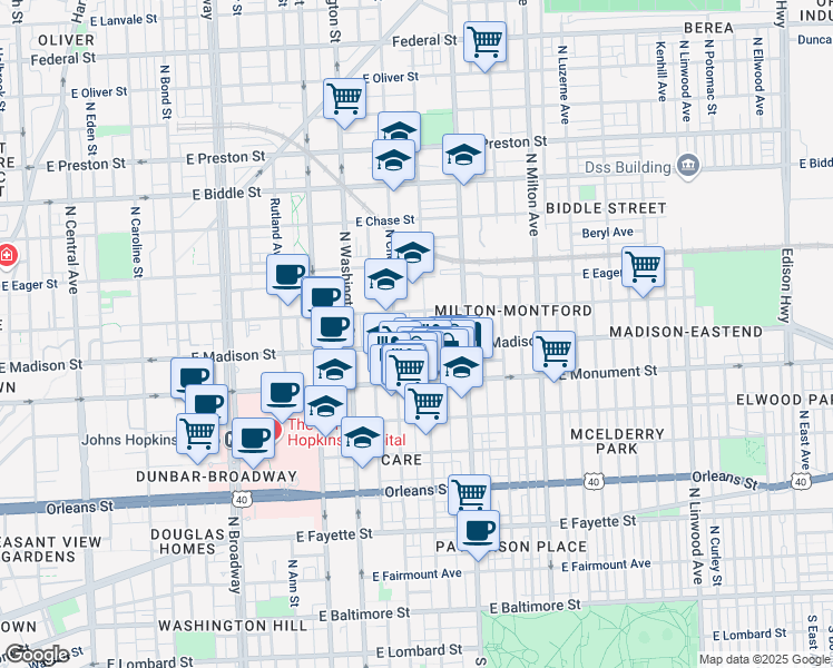 map of restaurants, bars, coffee shops, grocery stores, and more near 101 Independence Avenue Southeast in Washington