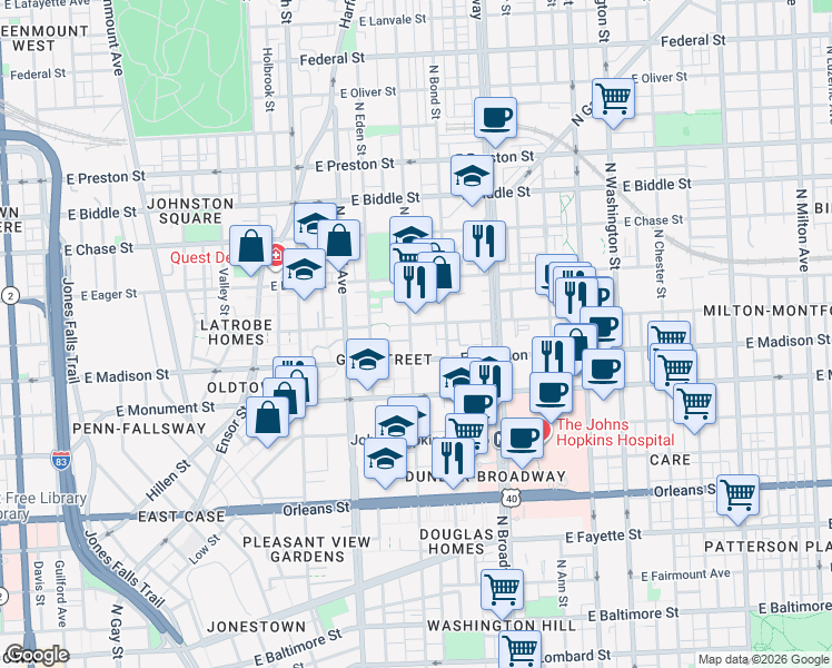 map of restaurants, bars, coffee shops, grocery stores, and more near 101 Independence Avenue Southeast in Washington