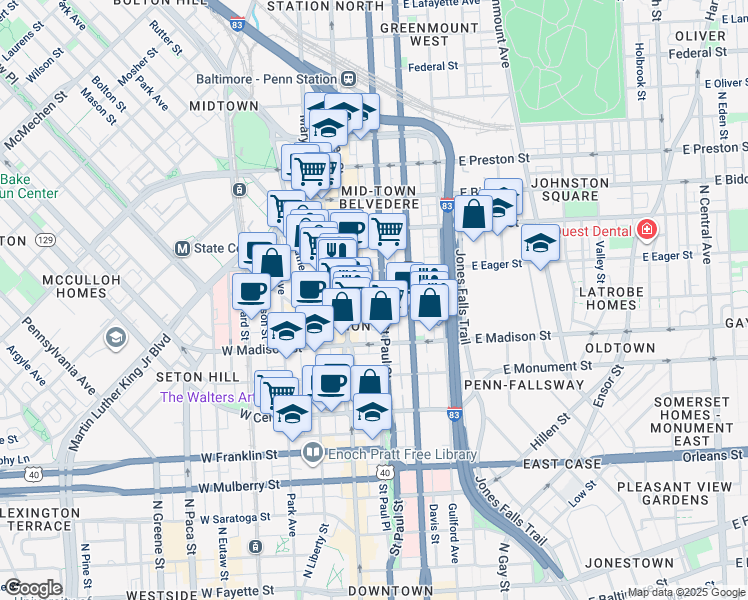 map of restaurants, bars, coffee shops, grocery stores, and more near 101 Independence Avenue Southeast in Washington
