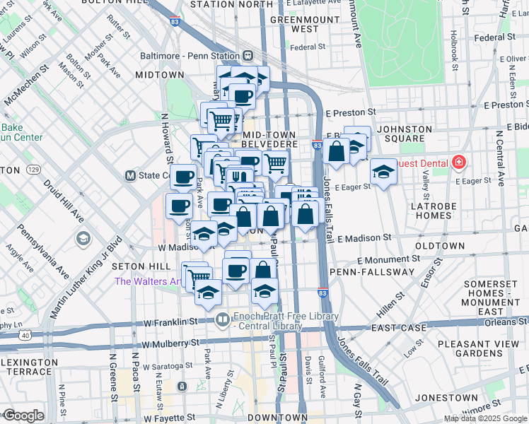 map of restaurants, bars, coffee shops, grocery stores, and more near 101 Independence Avenue Southeast in Washington